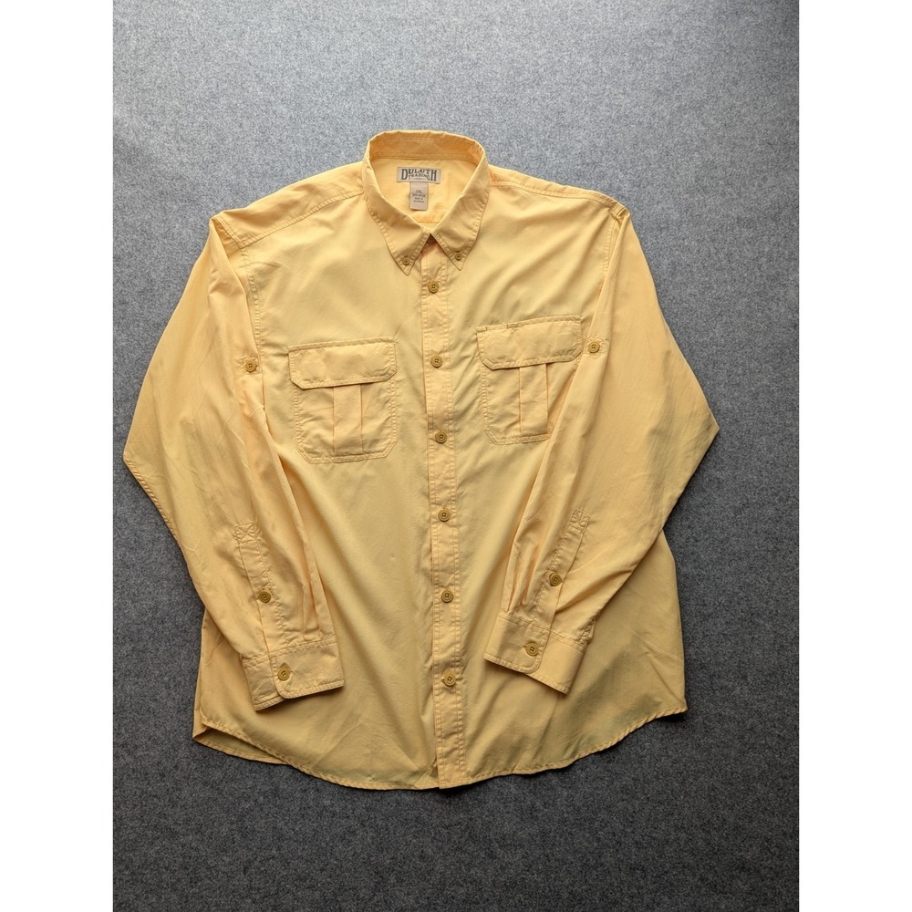 Duluth Men's 2XL Shirt Yellow Button-up Long Sleeve‎ 100% Nylon Pockets